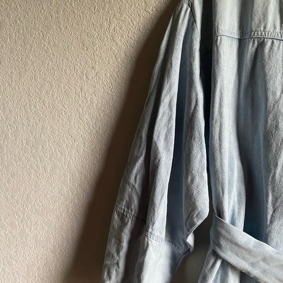 Free People Ora Denim Mini Stylish Two Toned Light Blue Belted Mini Dress Sz L - Picture 6 of 16